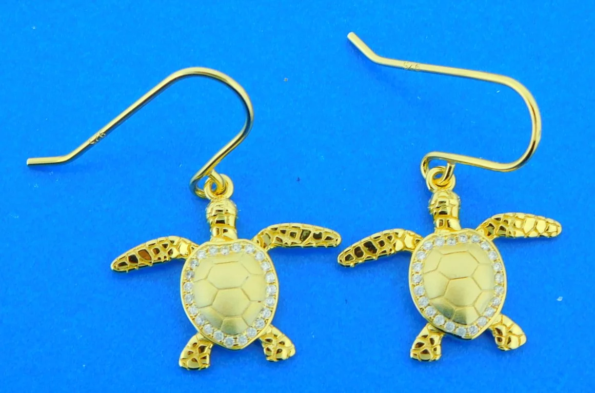 Alamea Sea Turtle Earrings, Sterling Silver & 14k Yellow Gold Plate 3 sea turtle dangle earrings sterling silver gold plated