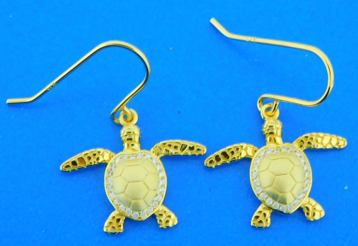 Alamea Sea Turtle Earrings, Sterling Silver & 14k Yellow Gold Plate 1 sea turtle dangle earrings sterling silver gold plated