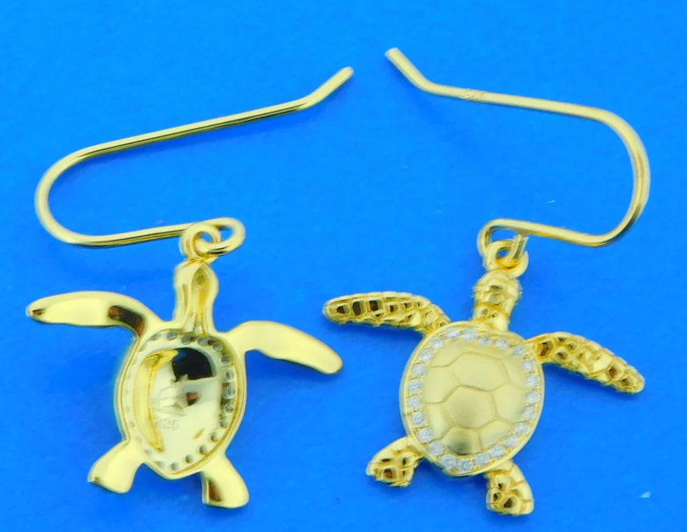 Alamea Sea Turtle Earrings, Sterling Silver & 14k Yellow Gold Plate 4 sea turtle dangle earrings sterling silver gold plated