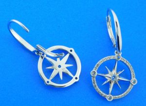 sterling silver compass rose dangle earrings