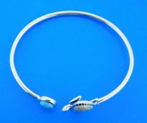 sterling silver and larimar sea turtle bangle bracelet