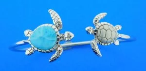 sterling silver and larimar sea turtle bangle bracelet