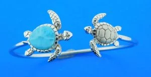 sterling silver and larimar sea turtle bangle bracelet