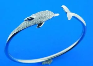 sterling silver dolphin bangle bracelet