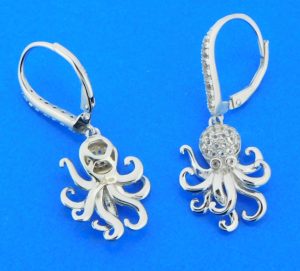 sterling silver octopus leverback earrings
