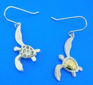 sterling silver and 14k gold sea turtle earrings