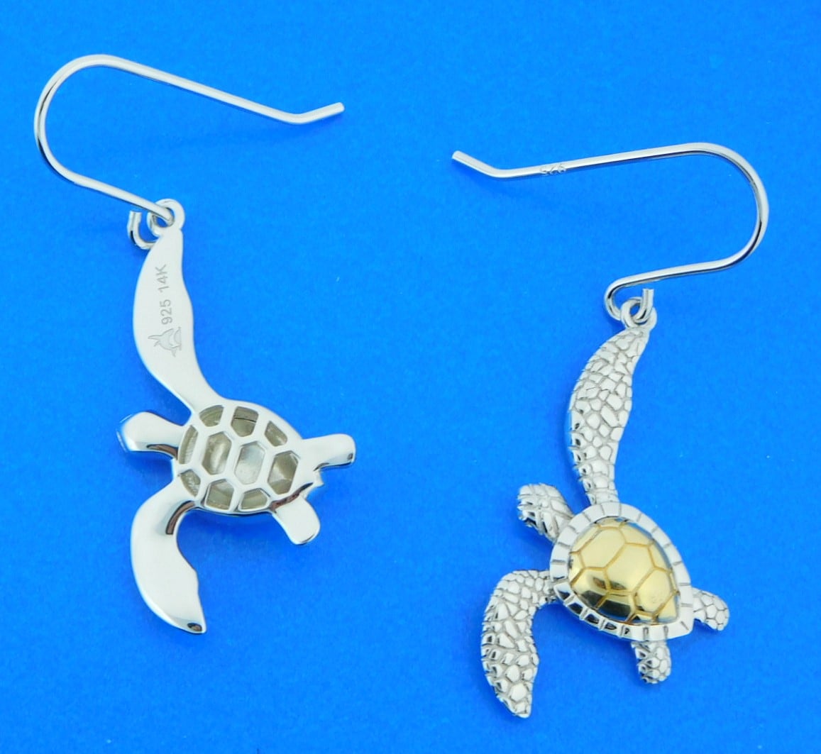 Alamea Sea Turtle Earrings, Sterling Silver & 14K Yellow Gold | Island Sun  Jewelry Beach Haven NJ