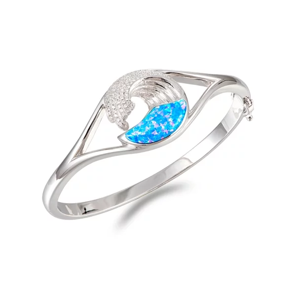 Alamea Wave Bangle Bracelet, Sterling Silver & Opal 1 Alamea Wave Bangle Bracelet, Sterling Silver & Opal