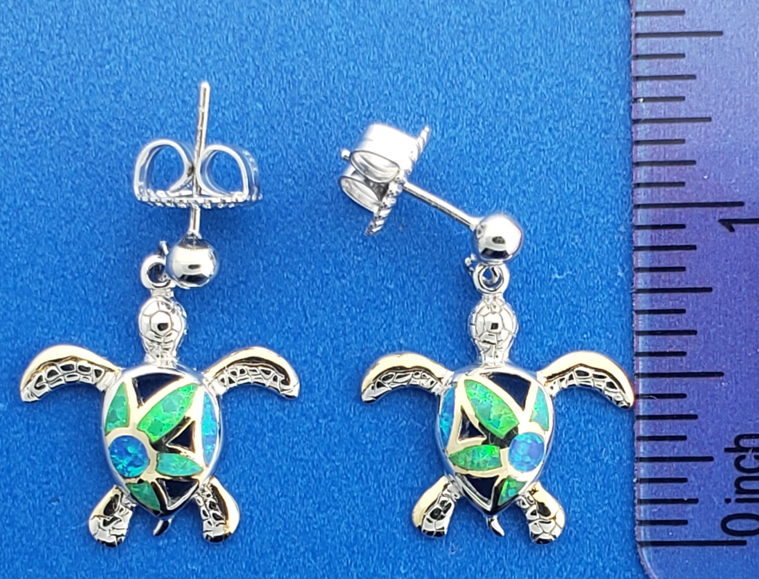 Kovel Sea Turtle Earrings, Sterling Silver & Opal 4 Kovel Sea Turtle Earrings, Sterling Silver & Opal - Image 4