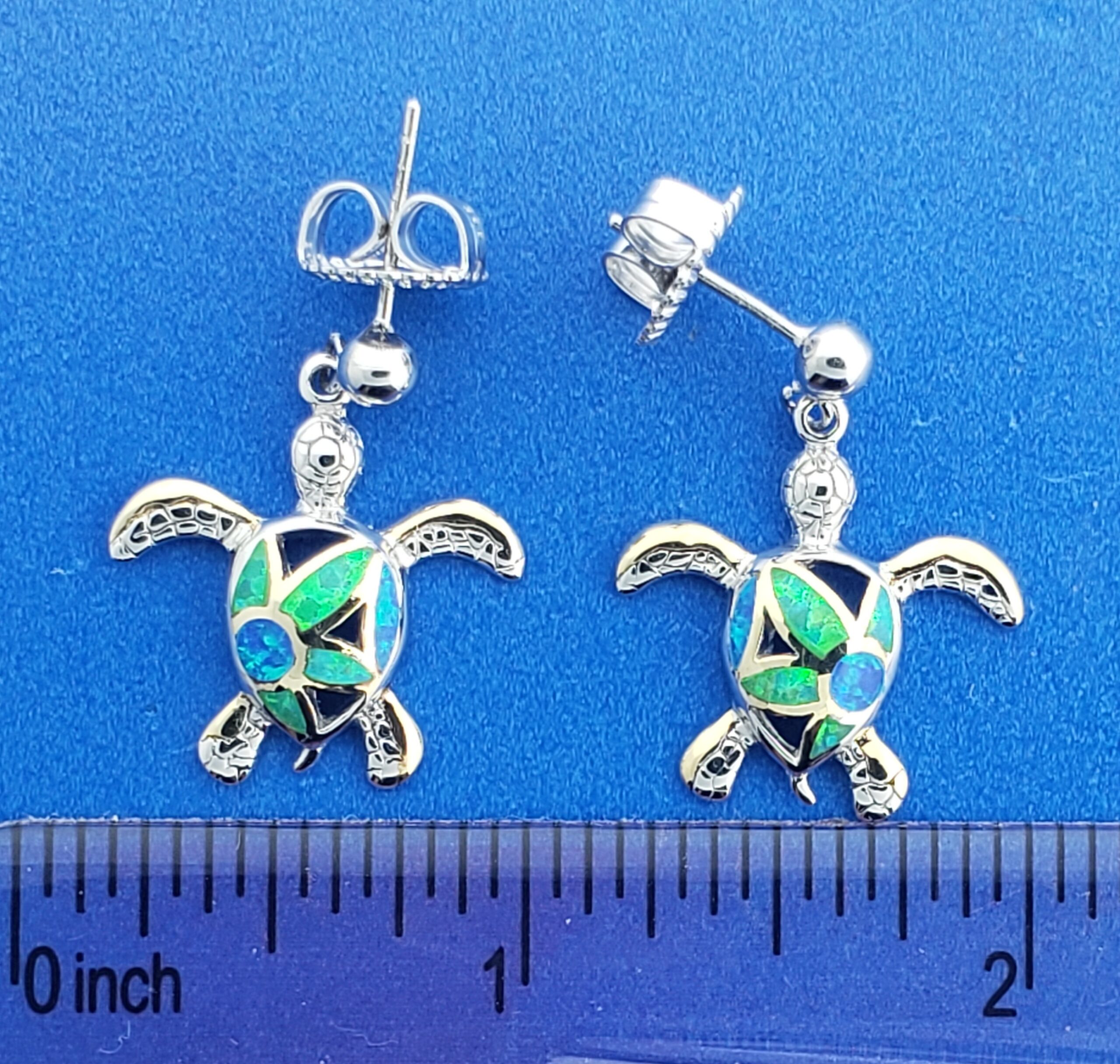 Kovel Sea Turtle Earrings, Sterling Silver & Opal 3 Kovel Sea Turtle Earrings, Sterling Silver & Opal - Image 3