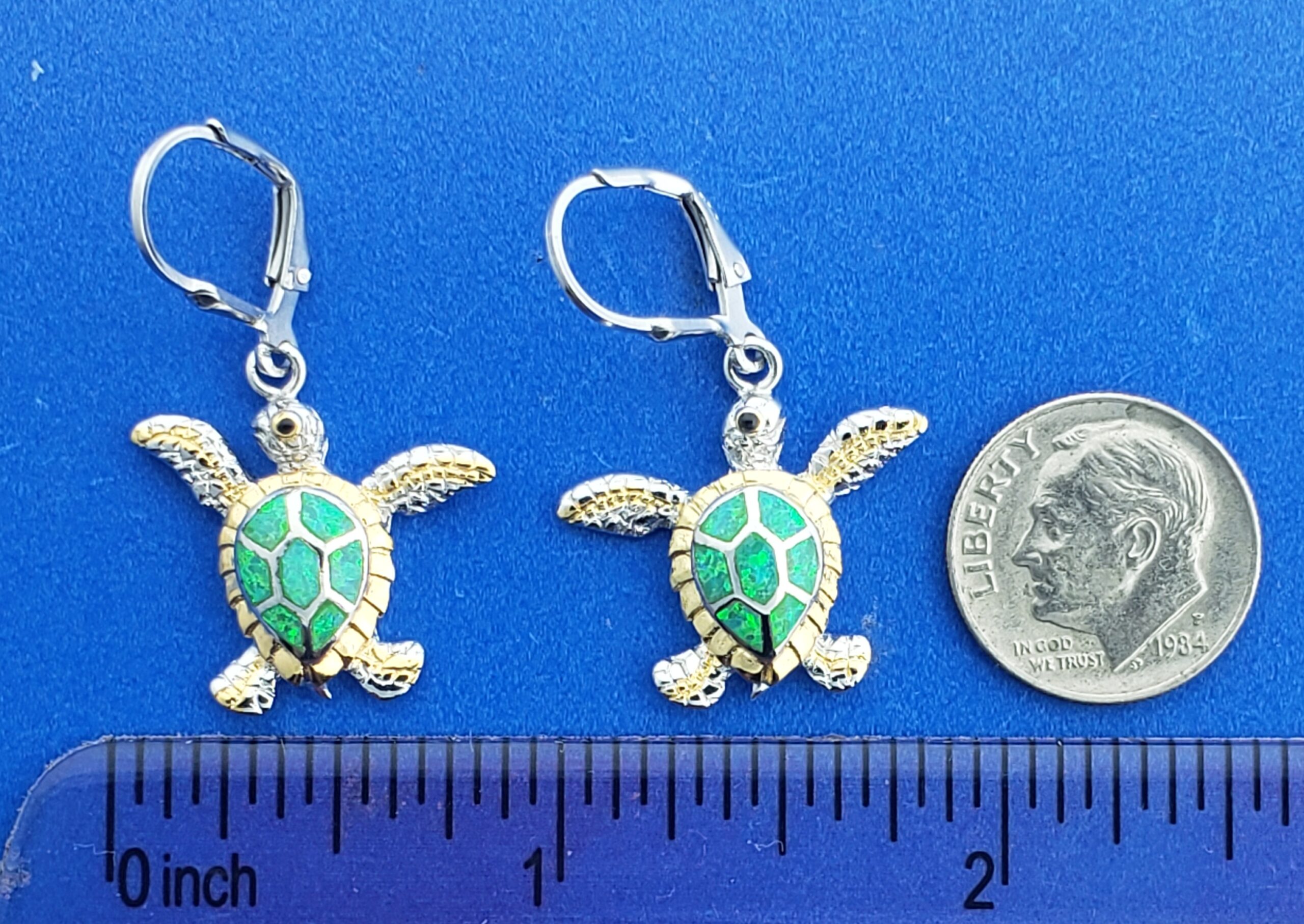 Kovel Sea Turtle Earrings, Sterling Silver & Opal 3 Kovel Sea Turtle Earrings, Sterling Silver & Opal - Image 3