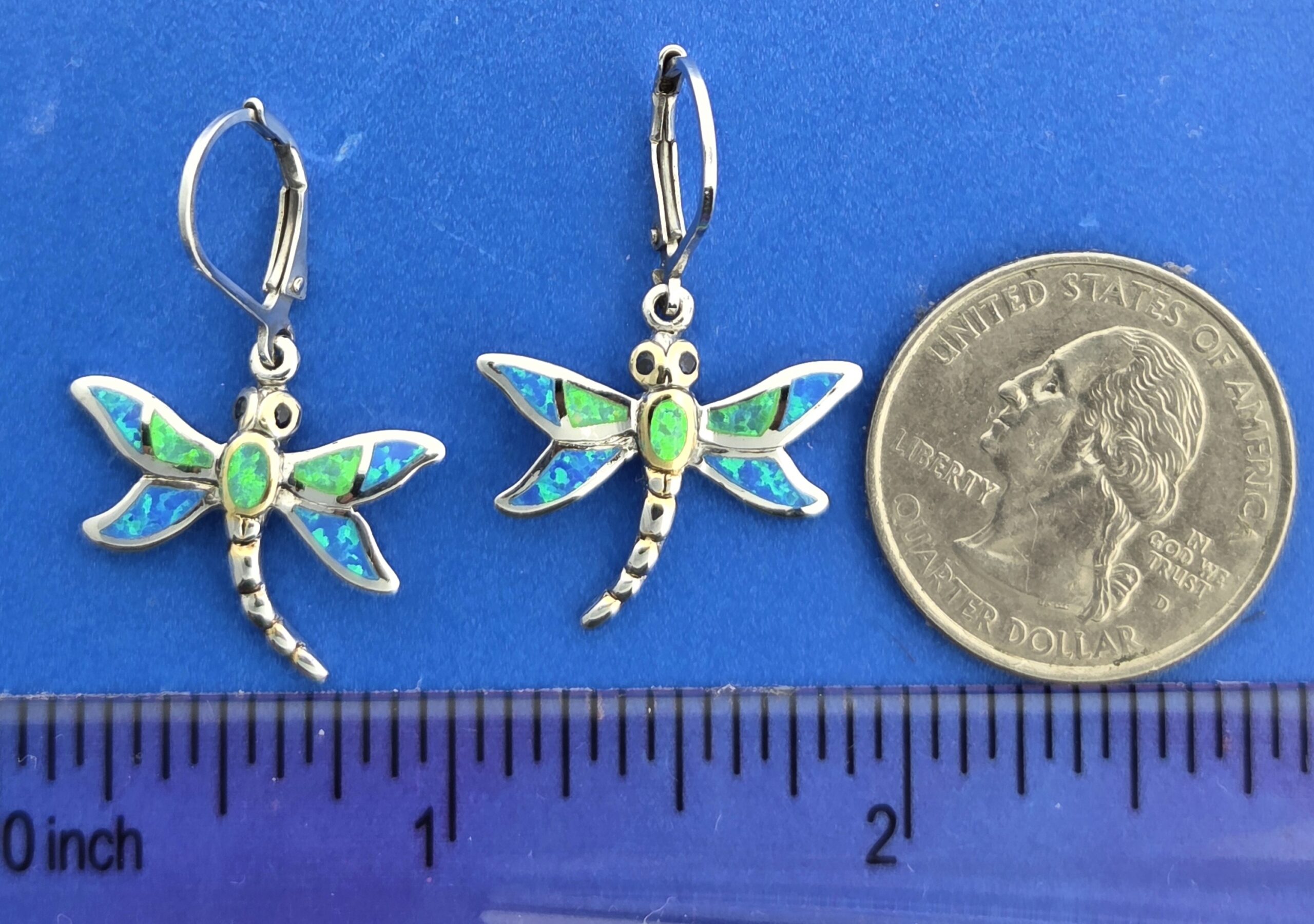 Kovel Dragonfly Opal Earrings, Sterling Silver 3 Kovel Dragonfly Opal Earrings, Sterling Silver - Image 3