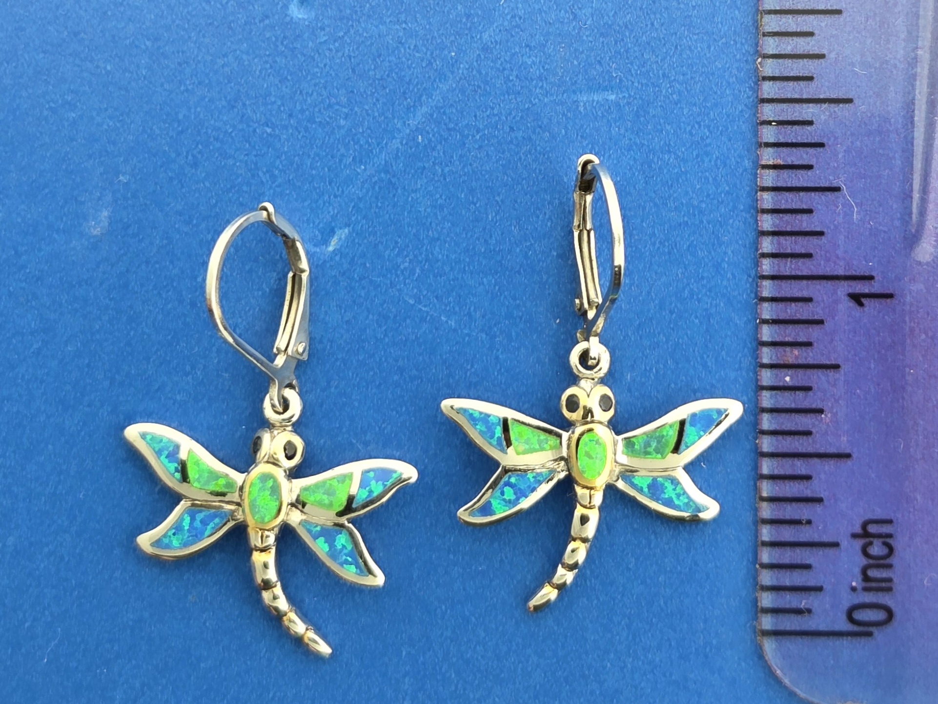 Kovel Dragonfly Opal Earrings, Sterling Silver 4 Kovel Dragonfly Opal Earrings, Sterling Silver - Image 4