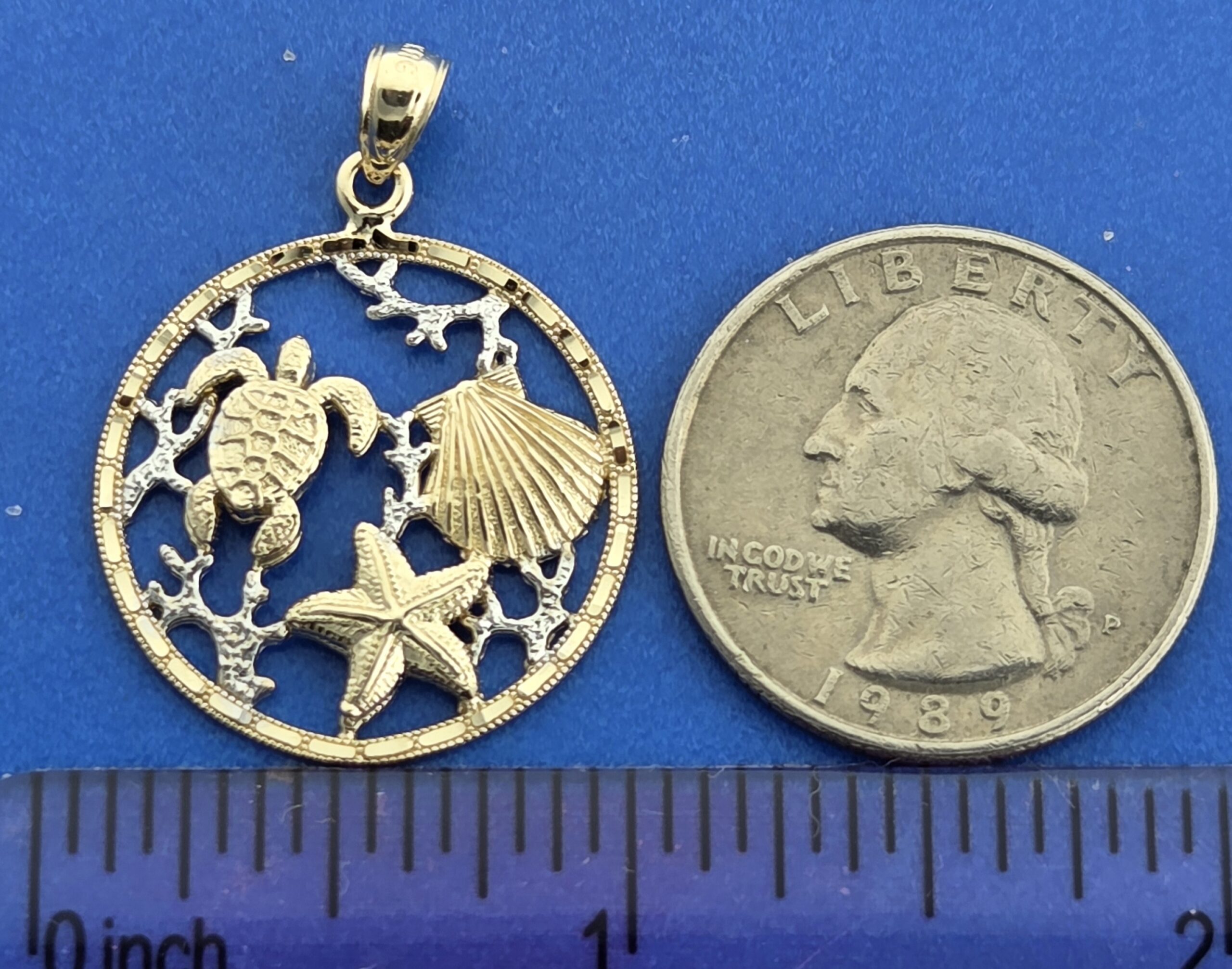 Sealife Sea Turtle, Shell & Starfish Pendant, 14k 2-Tone 3 Sealife Sea Turtle, Shell & Starfish Pendant, 14k 2-Tone - Image 3