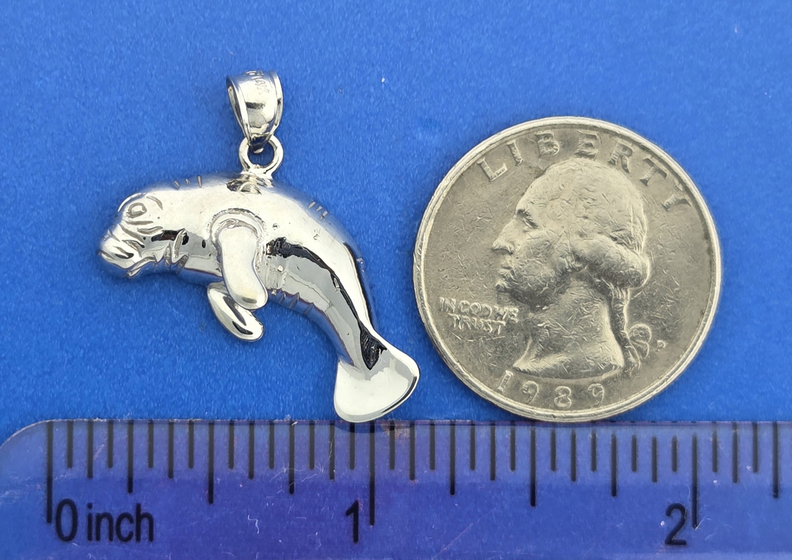 Manatee Pendant, 14K White Gold 3 Manatee Pendant, 14K White Gold - Image 3