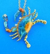Blue Crab Pendant, 18K Yellow Gold