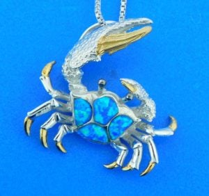 sterling silver blue crab pendant