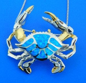sterling silver blue crab opal slide
