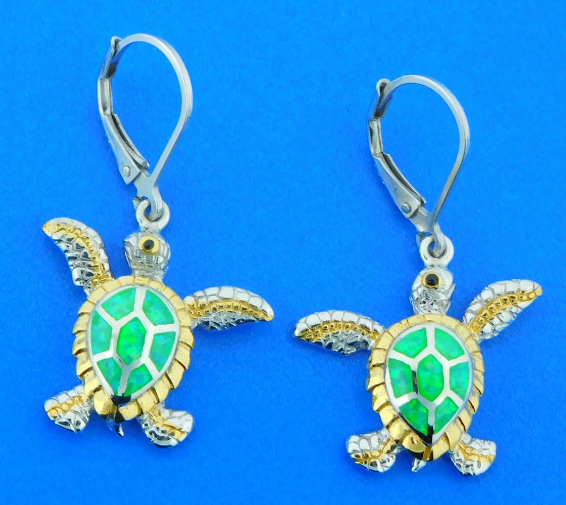 Kovel Sea Turtle Earrings, Sterling Silver & Opal 1 sea turtle opal earrings