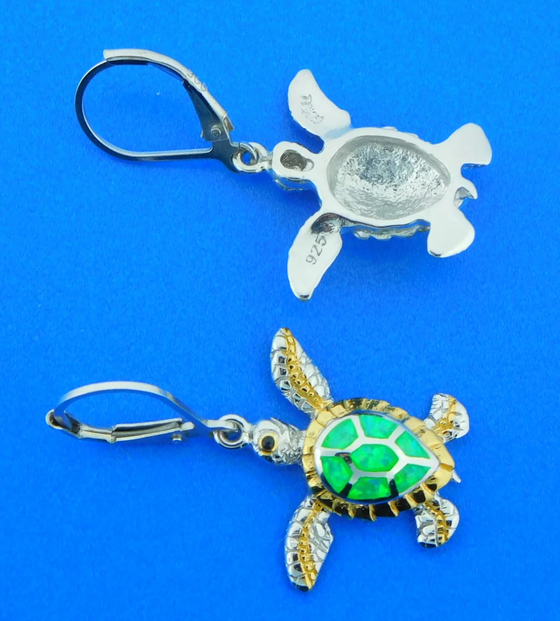 Kovel Sea Turtle Earrings, Sterling Silver & Opal 2 sea turtle opal earrings