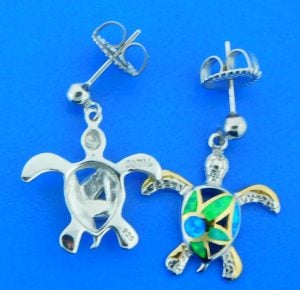 sterling silver sea turtle opal earrings