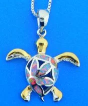 sterling silver sea tutle opal pendant