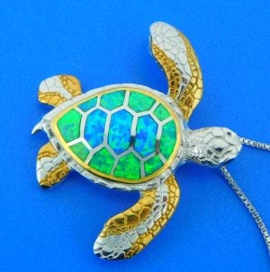 sterling silver sea turtle opal pendant