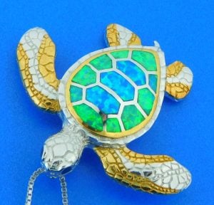 sterling silver sea turtle opal pendant