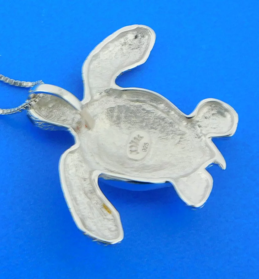 sterling silver sea turtle opal pendant