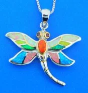 sterling silver dragonfly opal pendant