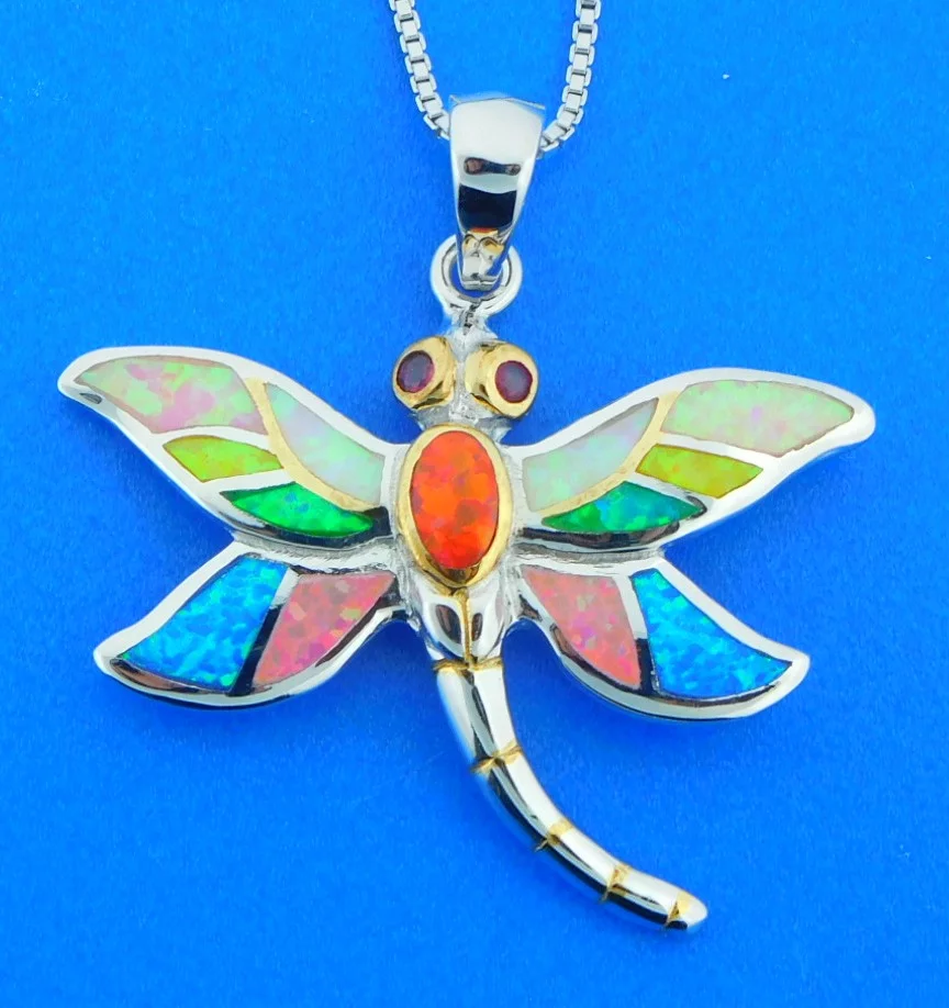 sterling silver dragonfly opal pendant