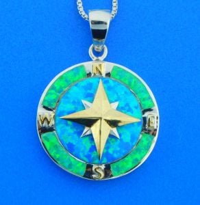 sterling silver compass rose opal pendant
