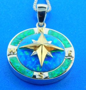 sterling silver compass rose opal pendant