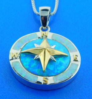 sterling silver compass rose opal pendant