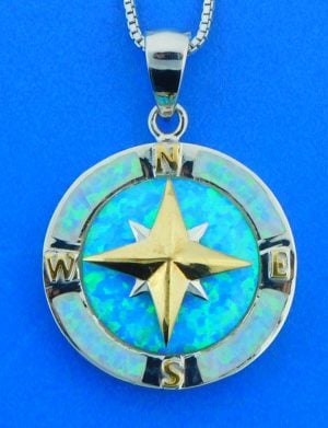 sterling silver compass rose opal pendant