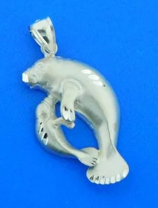 sterling silver manatee pendant mother & baby