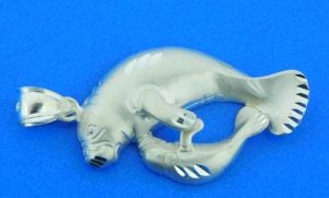 sterling silver manatee pendant mother & baby