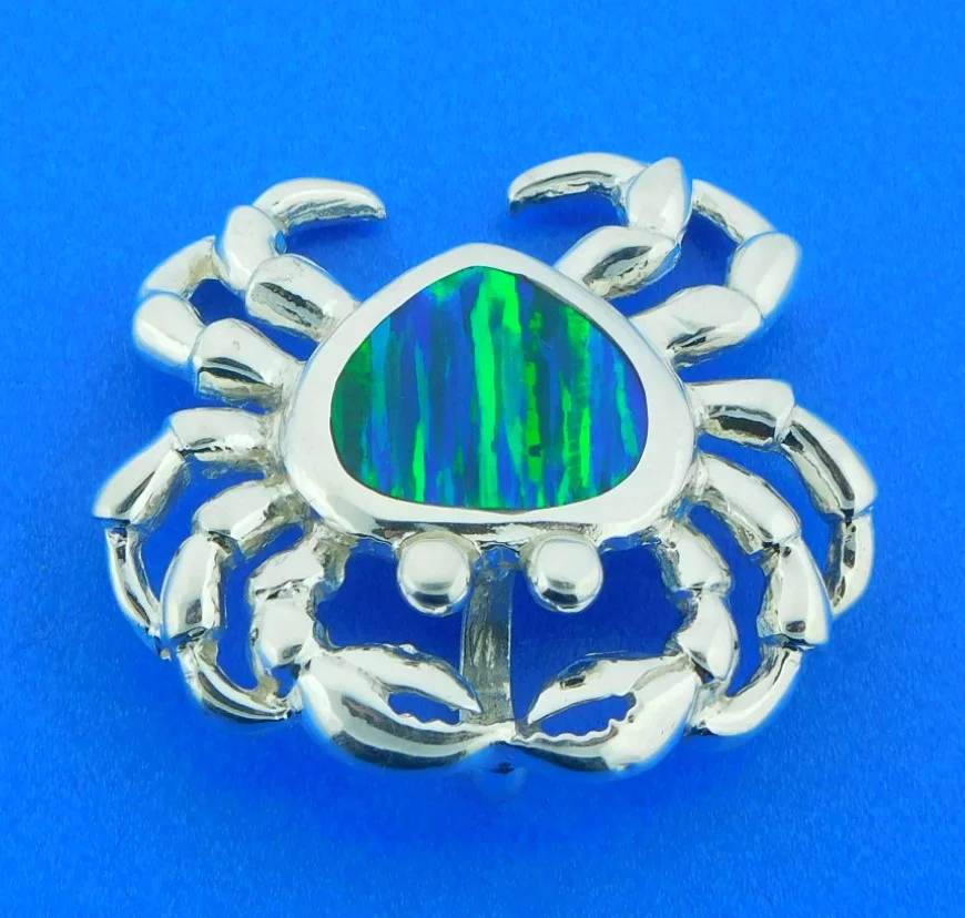 sterling silver crab slide with opal