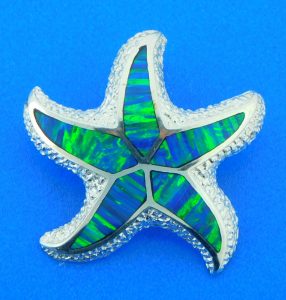 Starfish Slide/ Pendant, Sterling Silver & Opal