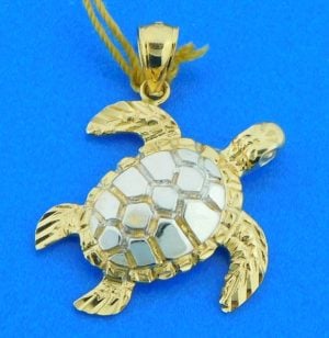 14k sea turtle pendant 2-tone