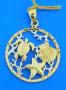 14k sealife scene pendant