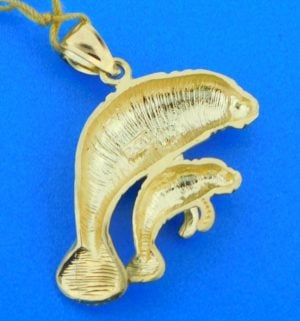 14k diamond-cut manatee pendant