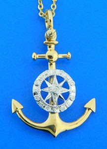 14k anchor compass pendant