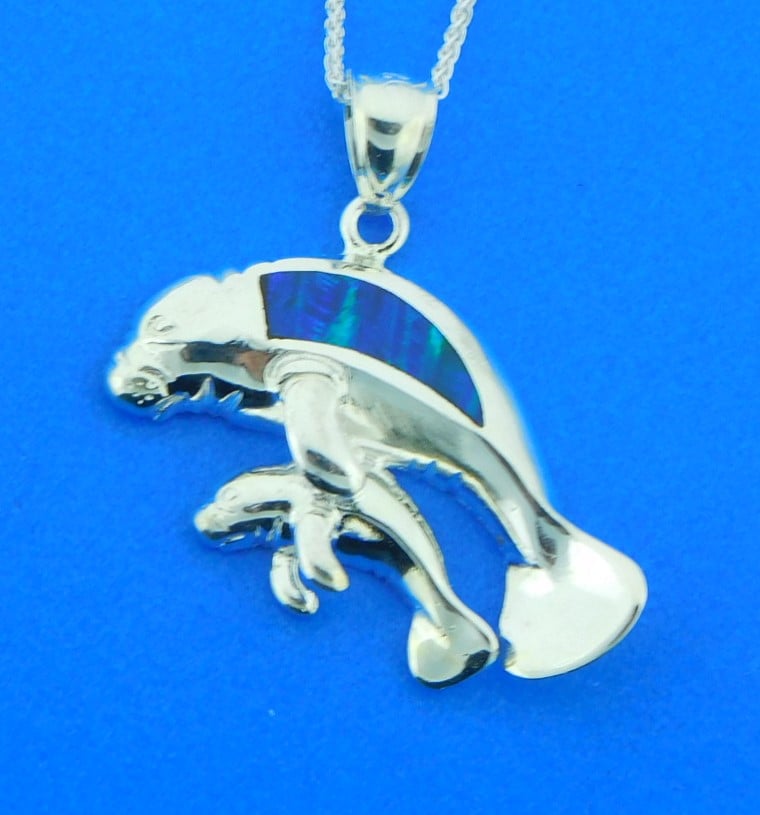 925 Sterling Silver Details about  / Manatee Pendant Necklace Marine Life Ocean Animal NEW