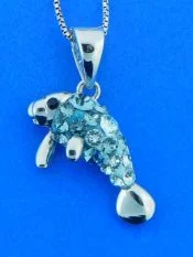 sterling silver manatee pendant with swarovski crystals