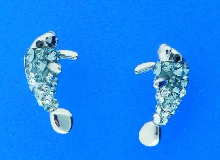 Manatee Earrings, Sterling Silver & Crystal 1 sterling silver manatee swarovski crystal earrings