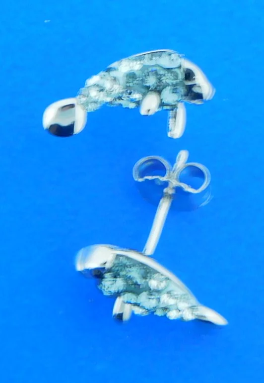 Manatee Earrings, Sterling Silver & Crystal 2 Manatee Earrings, Sterling Silver & Crystal - Image 2