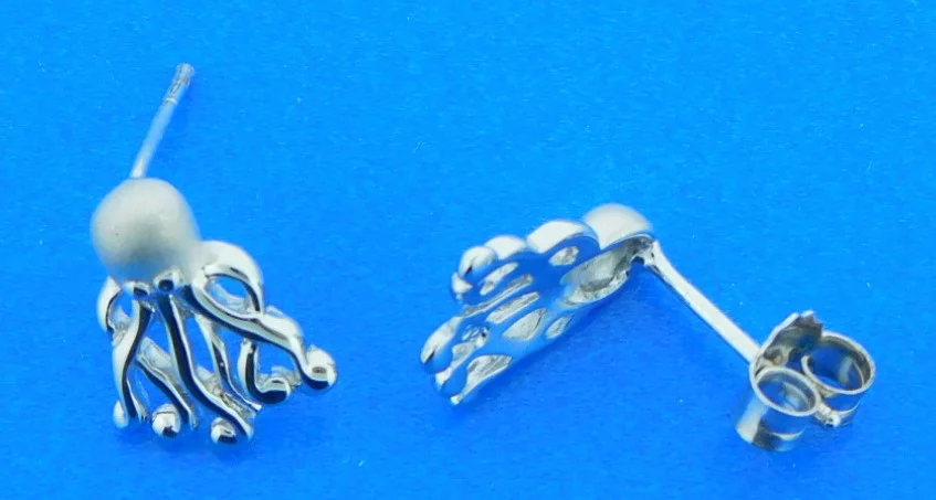 Octopus Earrings, Sterling Silver - Image 2