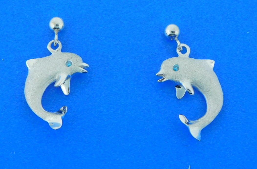 Silver Cubic Zirconia Dolphin Stud Earrings by Icesia | Ramsdens Jewellery