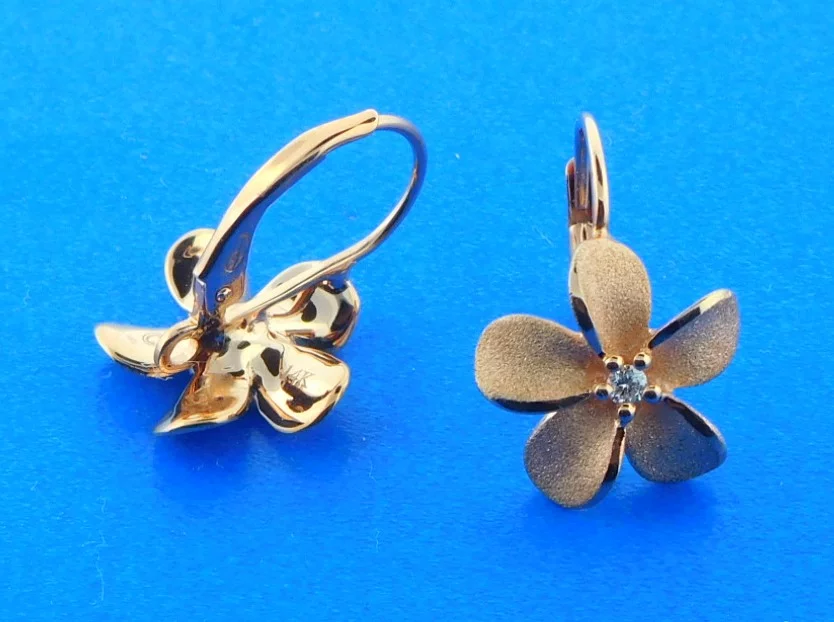 Denny Wong Plumeria Lever Back Earring, 14K Rose Gold 2 rose gold plumeria denny wong earrings
